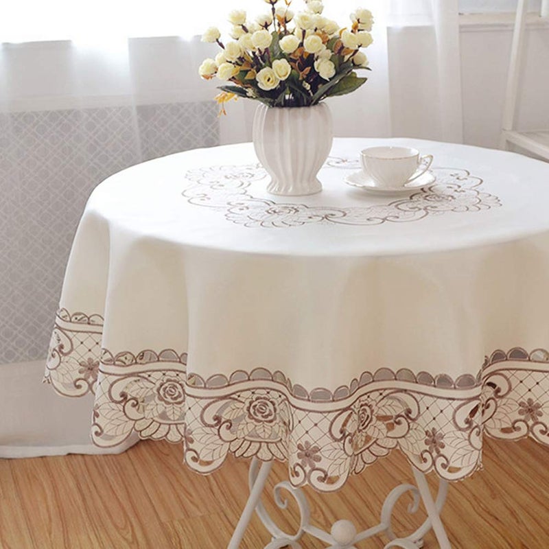 AMZALI Round Table Cloth Flower Lace Tablecloth Wrinkle Free & Stain Resistant Fabric Tablecloths Table Cover for Kitchen Dinner Outdoor and Indoor (Round 90 inch) - Image 4